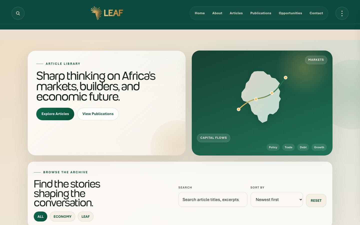 The LEAF articles library, powered by publishing software Chyberr built.