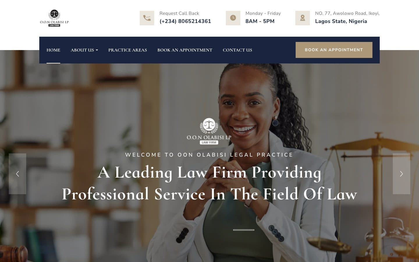 The OON Olabisi Legal Practice website, built by Chyberr.
