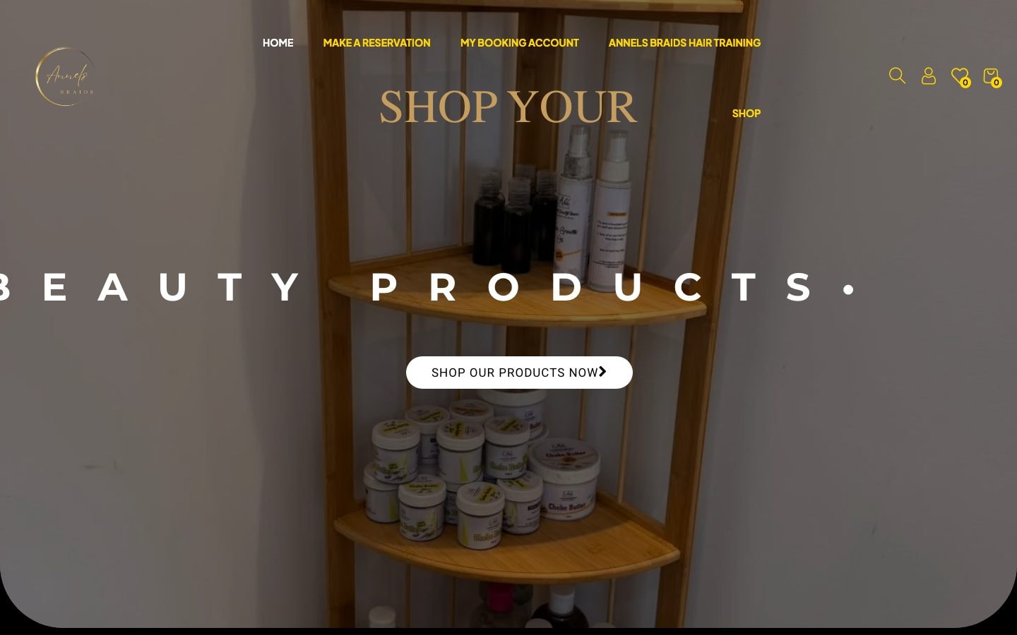 The Annel's Beauty House online store and booking site, built by Chyberr.