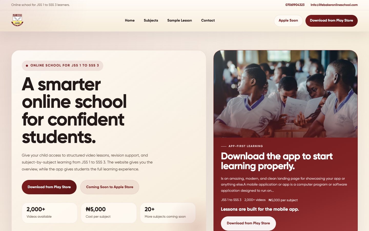 Life Baker Online School, delivered on the web and as an Android app by Chyberr.
